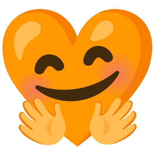 Smiling face with open hands and Orange heart