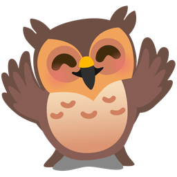 smiling face with open hands and owl
