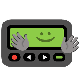 smiling face with open hands and pager