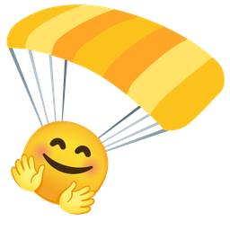 smiling face with open hands and parachute