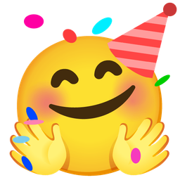 smiling face with open hands and partying face