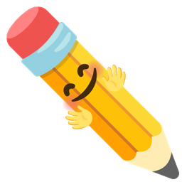 smiling face with open hands and pencil