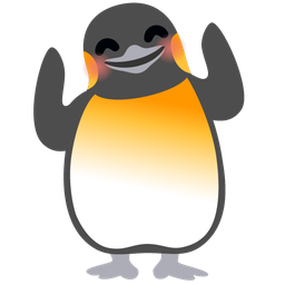 smiling face with open hands and penguin