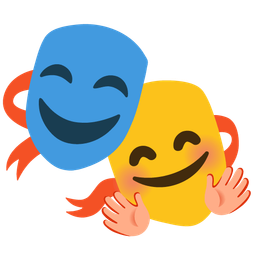 smiling face with open hands and performing arts