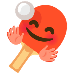 smiling face with open hands and ping pong
