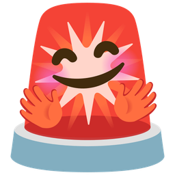 smiling face with open hands and police car light