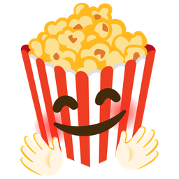 smiling face with open hands and popcorn