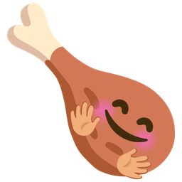 smiling face with open hands and poultry leg