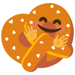 smiling face with open hands and pretzel