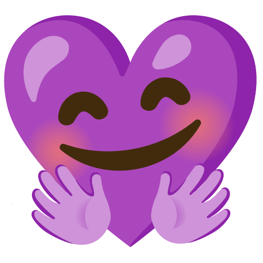 Smiling face with open hands and Purple heart