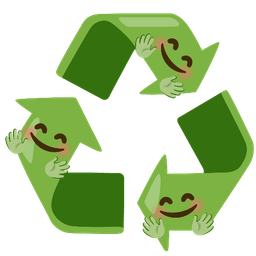 smiling face with open hands and recycling symbol