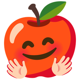 smiling face with open hands and red apple