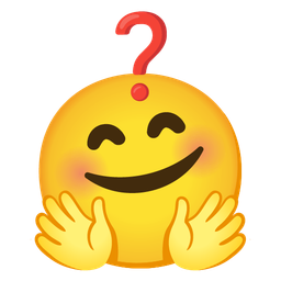 smiling face with open hands and red question mark