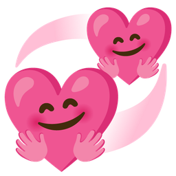 smiling face with open hands and revolving hearts