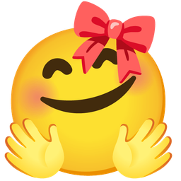 smiling face with open hands and ribbon
