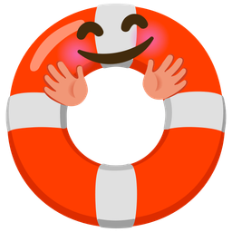 smiling face with open hands and ring buoy