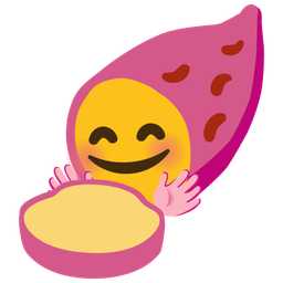 smiling face with open hands and roasted sweet potato