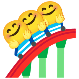 smiling face with open hands and roller coaster