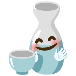 smiling face with open hands and sake