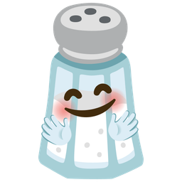 smiling face with open hands and salt