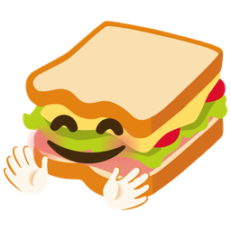 smiling face with open hands and sandwich