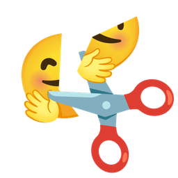 smiling face with open hands and scissors