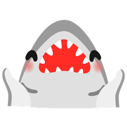 smiling face with open hands and shark