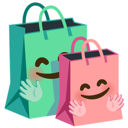 smiling face with open hands and shopping bags