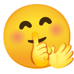 smiling face with open hands and shushing face