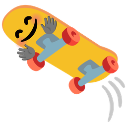 smiling face with open hands and skateboard
