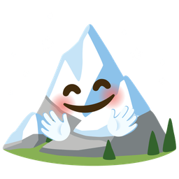 smiling face with open hands and snow-capped mountain