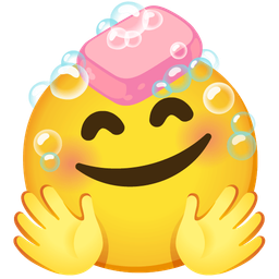 smiling face with open hands and soap