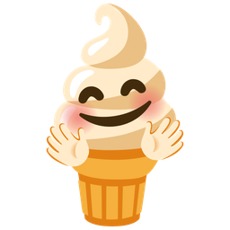 smiling face with open hands and soft ice cream