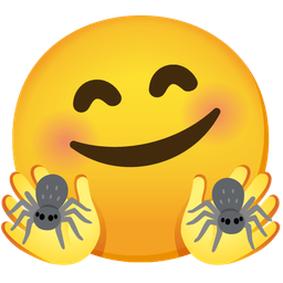 smiling face with open hands and spider