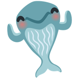 smiling face with open hands and spouting whale