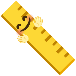 smiling face with open hands and straight ruler