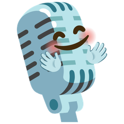 smiling face with open hands and studio microphone