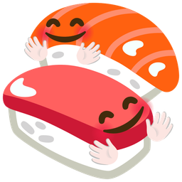 smiling face with open hands and sushi