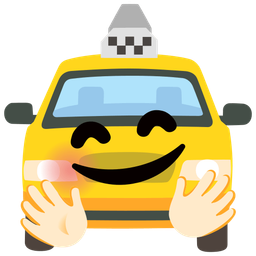 smiling face with open hands and taxi