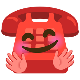 smiling face with open hands and telephone