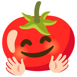 smiling face with open hands and tomato