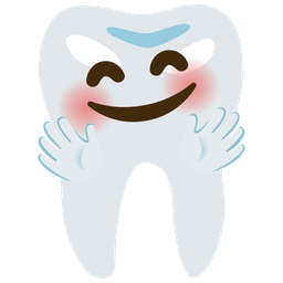 smiling face with open hands and tooth