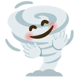 smiling face with open hands and tornado