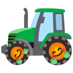 smiling face with open hands and tractor
