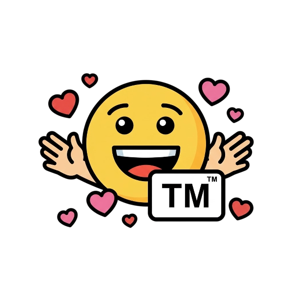 Smiling face with open hands and Trade mark