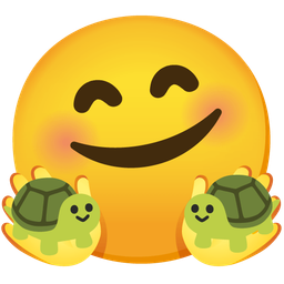 smiling face with open hands and turtle