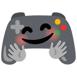 smiling face with open hands and video game