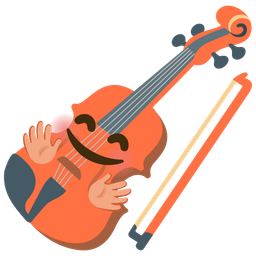 smiling face with open hands and violin