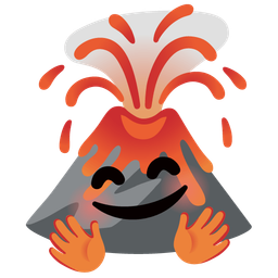 smiling face with open hands and volcano