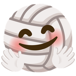 smiling face with open hands and volleyball